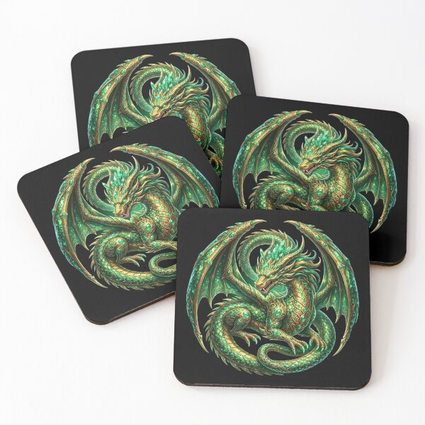 Item preview, Golden Emerald Dragon - Luxury Gemstone Mythical Beast Art designed and sold by Remix Vision.