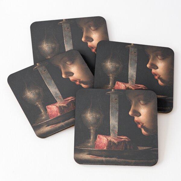 Item preview, Dark Surreal Still Life with Knife, Raw Meat, and Woman’s Face designed and sold by Shannon Hilson.