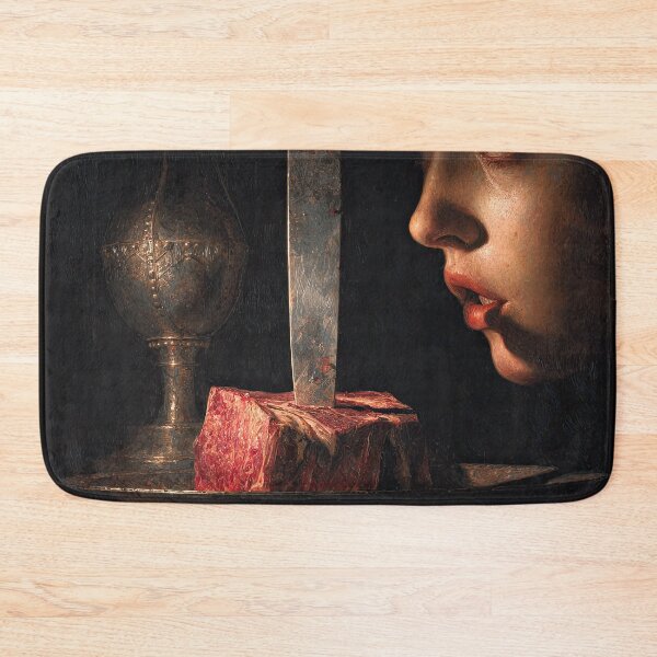 Item preview, Dark Surreal Still Life with Knife, Raw Meat, and Woman’s Face designed and sold by Shannon Hilson.