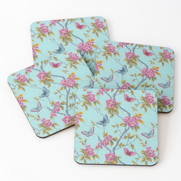 Item preview, Flores, ramas y mariposas de estilo chino sobre fondo turquesa. designed and sold by SophieClimaArt.