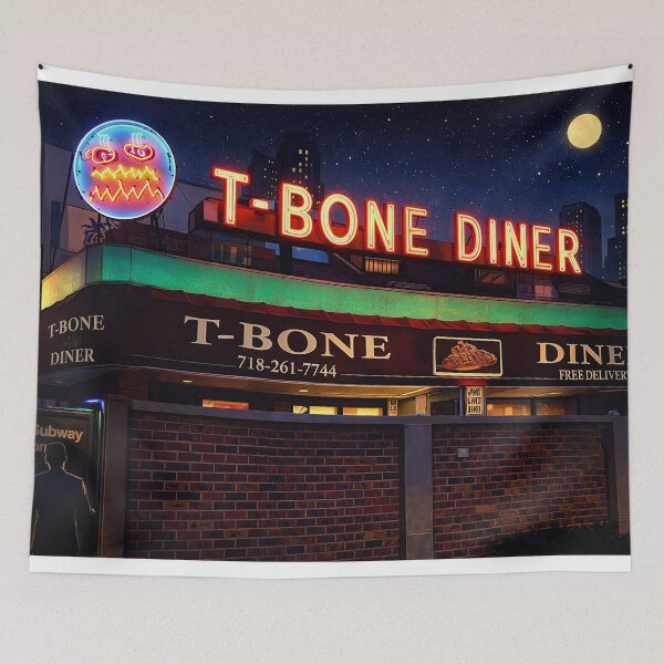 Item preview, T-Bone Diner Forest Hills Queens – Vintage NYC Diner at Night – Retro Neon Illustration – Lost New York Landmark designed and sold by DiamondSkyShirt.