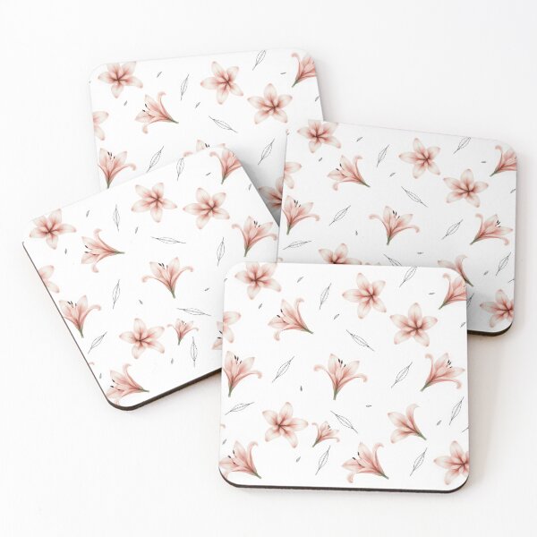 Item preview, Delicate Pink Lilies and Minimalist Leaf Outlines designed and sold by Thalassora.