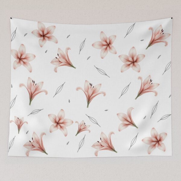 Item preview, Delicate Pink Lilies and Minimalist Leaf Outlines designed and sold by Thalassora.