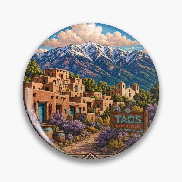 Item preview, Taos New Mexico Vintage Pueblo Mountain Illustration – Southwest Desert Art, Adobe Village, Travel Poster Style designed and sold by SimplyJasper.