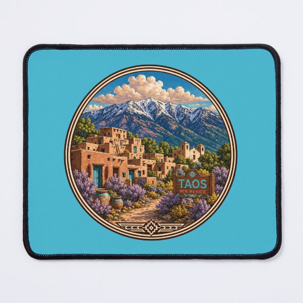 Item preview, Taos New Mexico Vintage Pueblo Mountain Illustration – Southwest Desert Art, Adobe Village, Travel Poster Style designed and sold by SimplyJasper.
