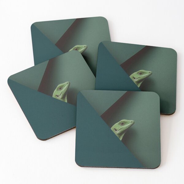 Item preview, Minimalist Green Gecko Peeking Behind Geometric Wall designed and sold by LuminousFoundry.