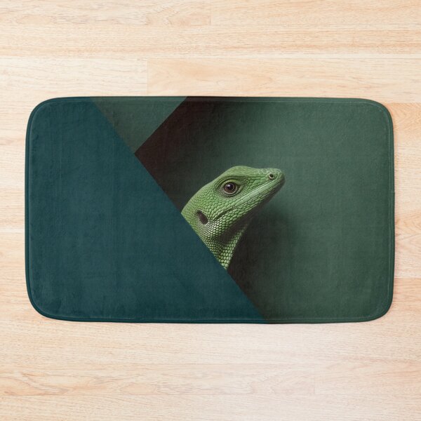 Item preview, Minimalist Green Gecko Peeking Behind Geometric Wall designed and sold by LuminousFoundry.