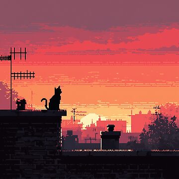 Artwork thumbnail, Pixel Rooftop Cat at Sunset by Rtymer