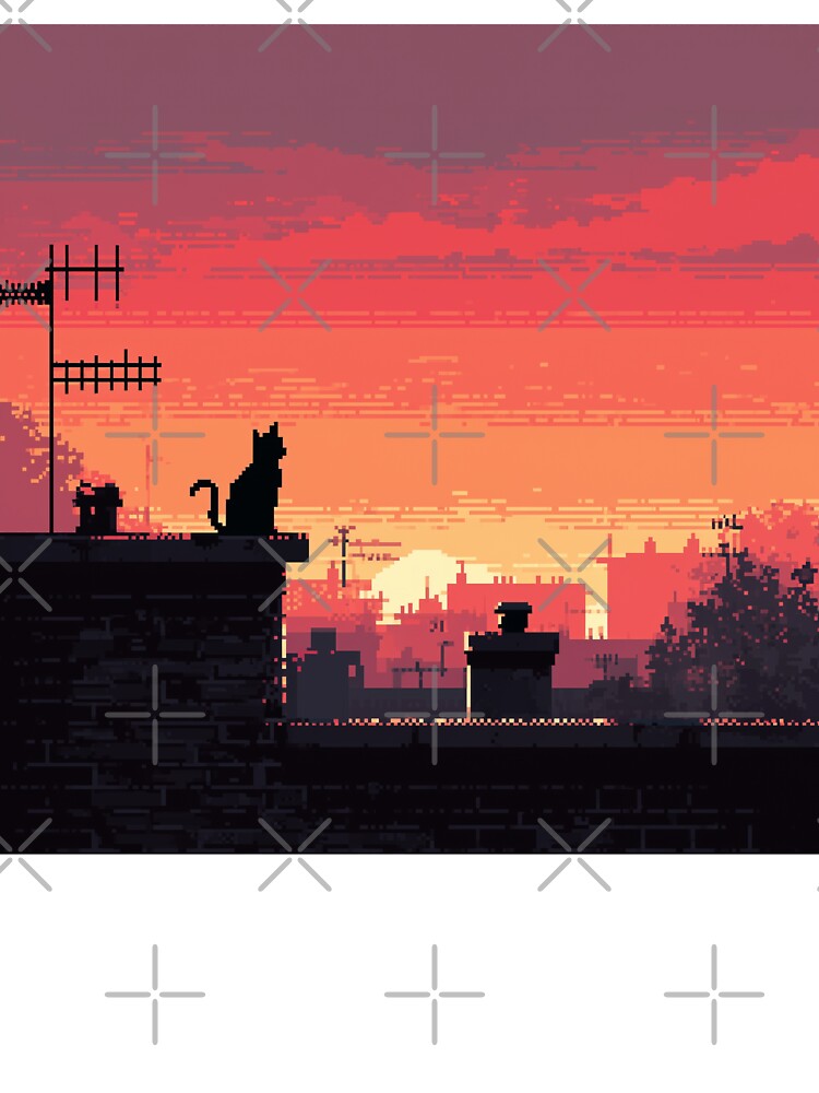 Thumbnail 7 of 7, Oversized T-Shirt, Pixel Rooftop Cat at Sunset designed and sold by Rtymer.