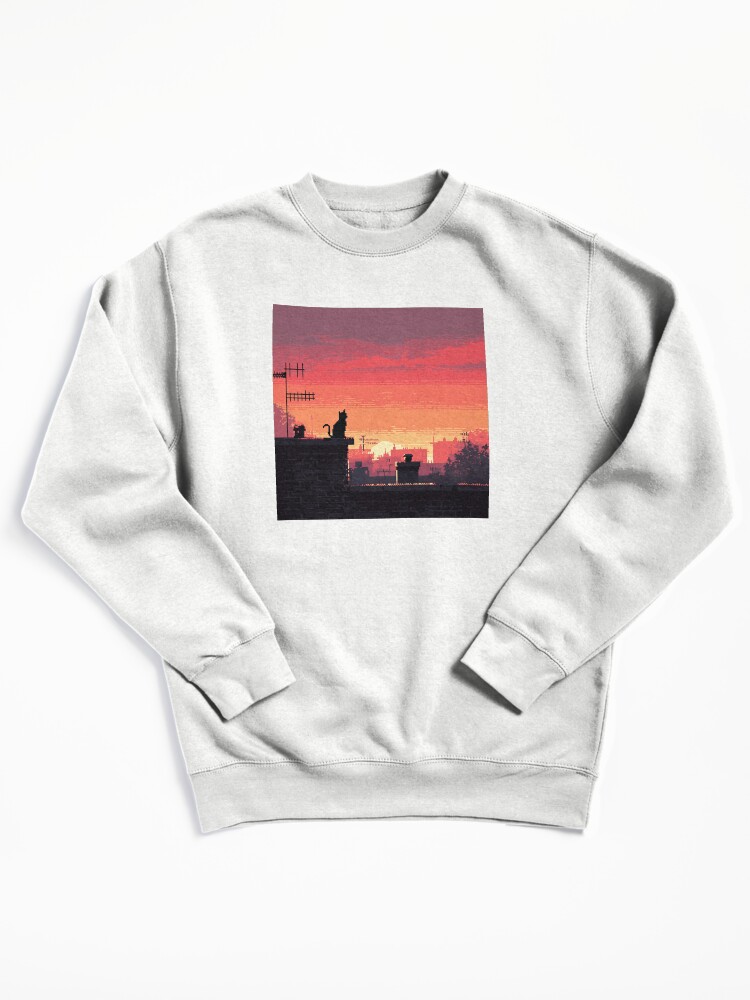 Thumbnail 3 of 6, Pullover Sweatshirt, Pixel Rooftop Cat at Sunset designed and sold by Rtymer.