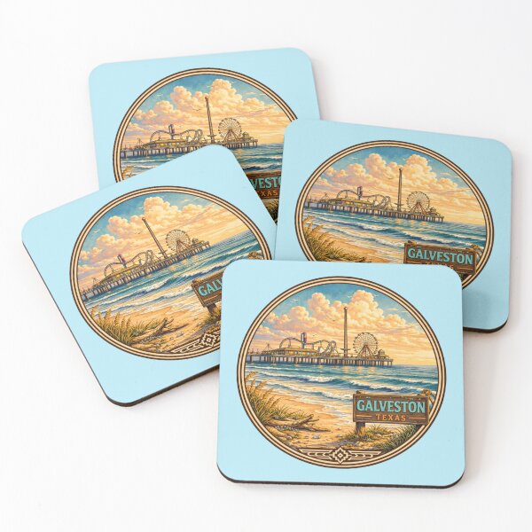 Item preview, Galveston Texas Vintage Beach Pier Illustration – Pleasure Pier Sunset Coastal Art, Retro Travel Poster Style designed and sold by SimplyJasper.