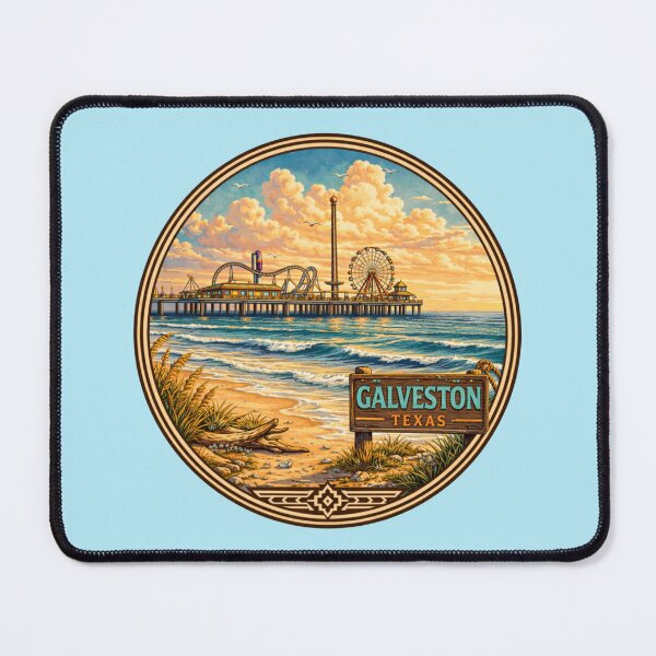 Item preview, Galveston Texas Vintage Beach Pier Illustration – Pleasure Pier Sunset Coastal Art, Retro Travel Poster Style designed and sold by SimplyJasper.
