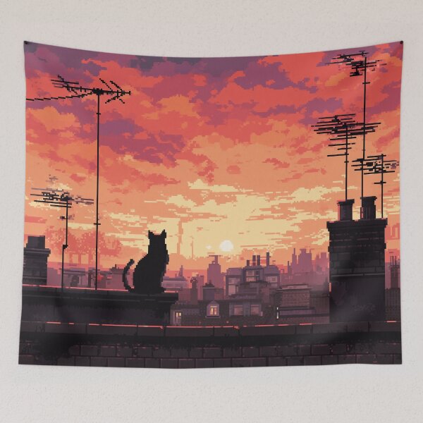 Item preview, Pixel Rooftop Cat at Sunset designed and sold by Rtymer.