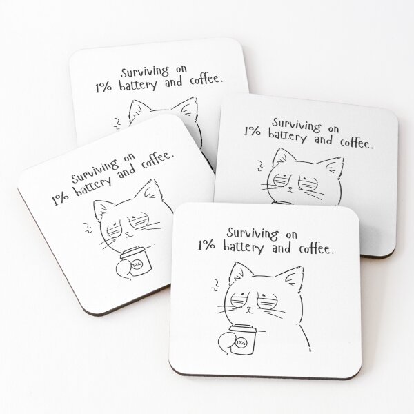 Item preview, Funny Work Quote "Surviving on 1% Battery and Coffee" Relatable Office Humor Design designed and sold by poppynasr.