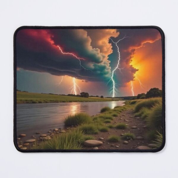 Item preview, Epic Lightning Storm Over River at Sunset designed and sold by BeautifulVirtues.