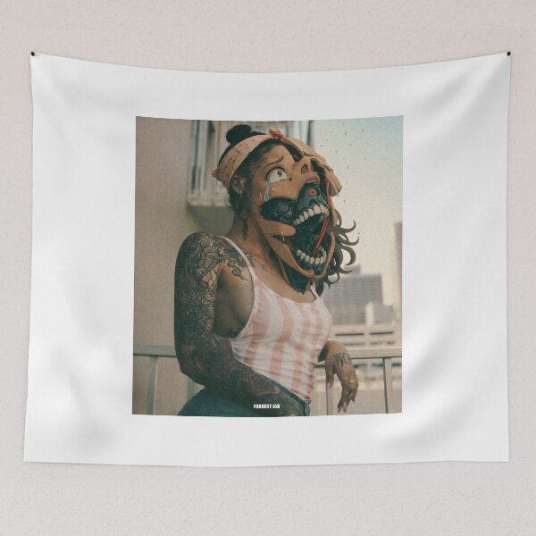 Item preview, She Was Smiling… Until It Broke – Surreal Identity Collapse Art designed and sold by Forrest Jōb Art.