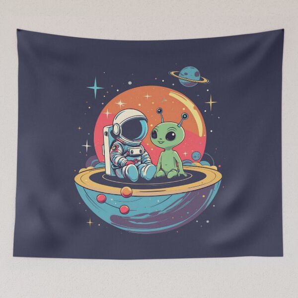 Item preview, Cosmic Explorer 06 | Retro Astronaut and Alien Friend on Space Platform designed and sold by NK-Studios .