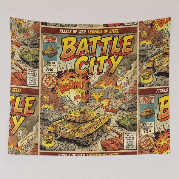 Item preview, Battle City Arcade Game Retro Vintage Comic Cover Art designed and sold by Back2Collage.