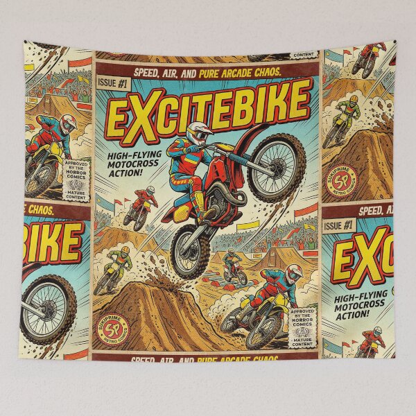 Item preview, Excitebike Arcade Game Retro Vintage Comic Cover Art designed and sold by Back2Collage.