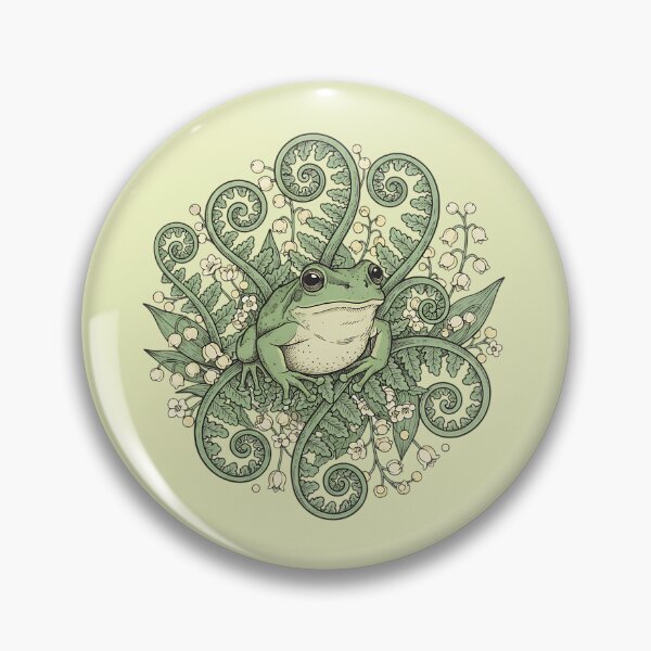 Item preview, Cottagecore Green Tree Frog with Ferns and Lily of the Valley designed and sold by BirdsnStuff.