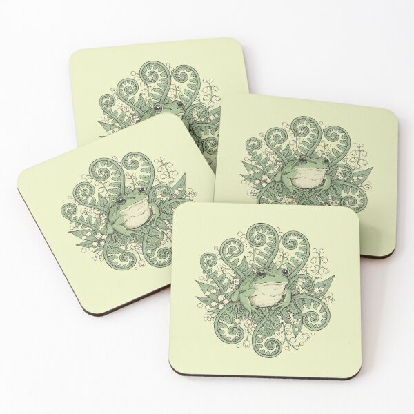 Item preview, Cottagecore Green Tree Frog with Ferns and Lily of the Valley designed and sold by BirdsnStuff.