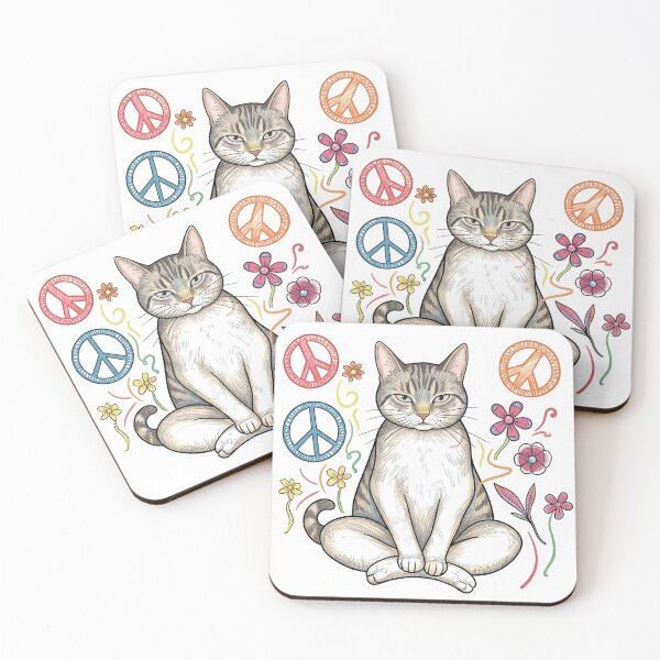 Item preview, Peace and Love Hippie Cat Illustration designed and sold by Verdezeus86 .