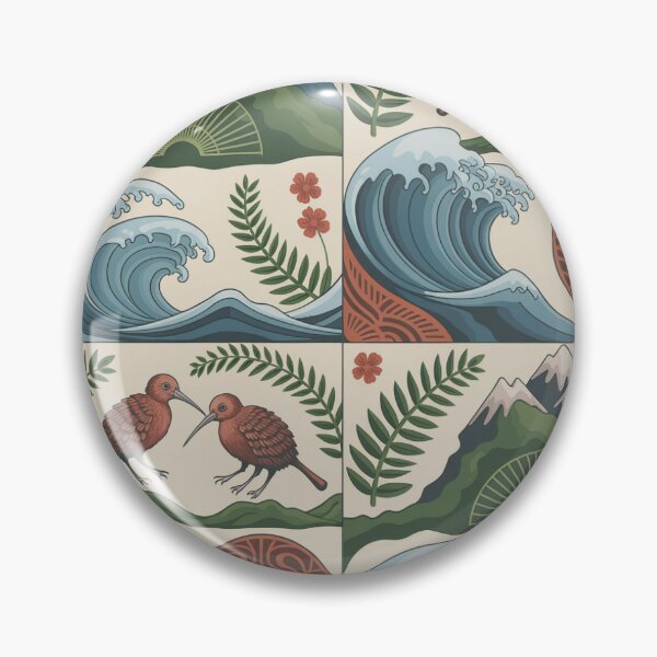 Item preview, New Zealand Kiwi Birds & Ocean Waves Seamless Pattern designed and sold by Midnight Veil Designs.
