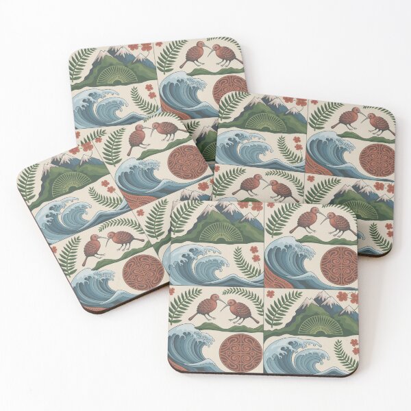 Item preview, New Zealand Kiwi Birds & Ocean Waves Seamless Pattern designed and sold by Midnight Veil Designs.