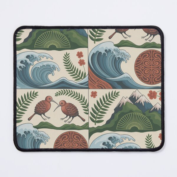 Item preview, New Zealand Kiwi Birds & Ocean Waves Seamless Pattern designed and sold by Midnight Veil Designs.