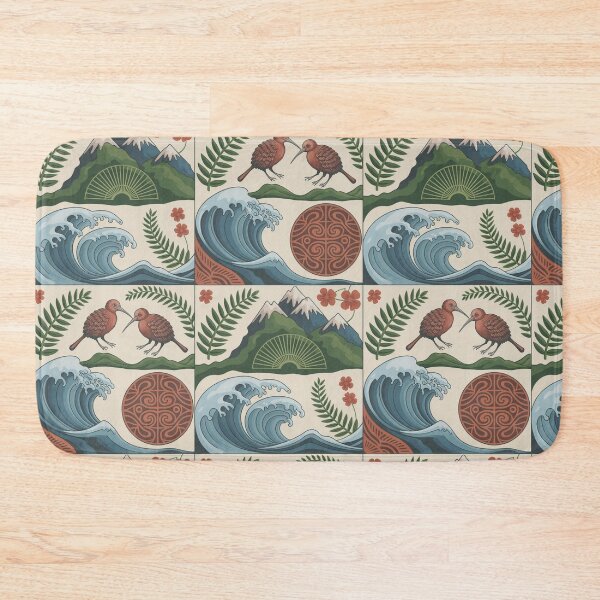 Item preview, New Zealand Kiwi Birds & Ocean Waves Seamless Pattern designed and sold by Midnight Veil Designs.