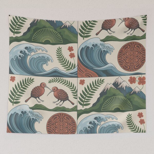 Item preview, New Zealand Kiwi Birds & Ocean Waves Seamless Pattern designed and sold by Midnight Veil Designs.