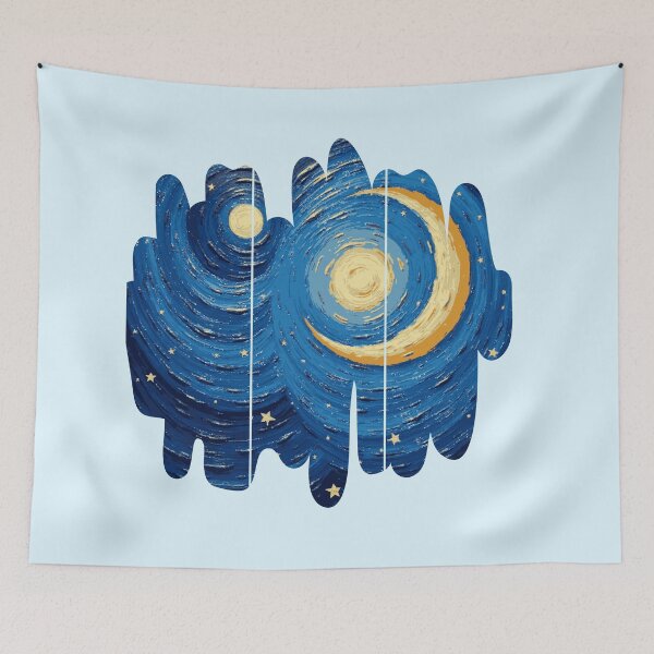 Item preview, Crescent Moon - Three Panel Aesthetic - Abstract Impressionist Moon & Stars designed and sold by PriyaMagic.