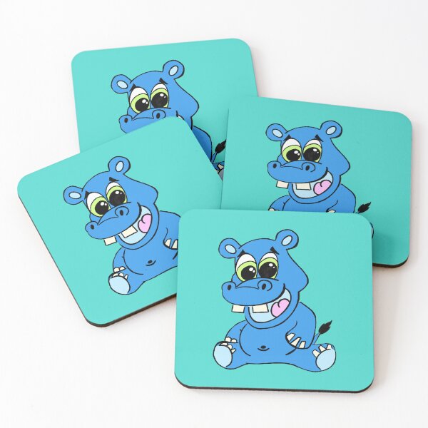 Item preview, Cute Kawaii Sitting Hippo with Buck Tooth Smile - Cozy Critter Cartoon designed and sold by CozyCritters8.