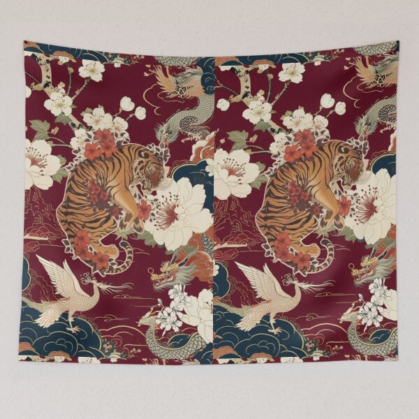 Item preview, Design Tiger & Dragon – Japanese Style Floral Art designed and sold by Valiabeth.