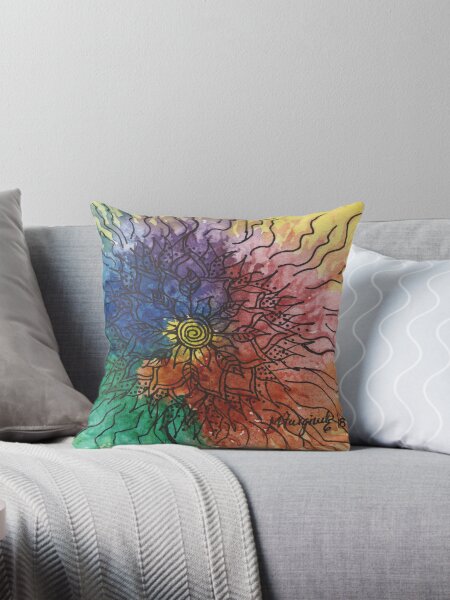 Mandala, vibrant watercolor Throw Pillow