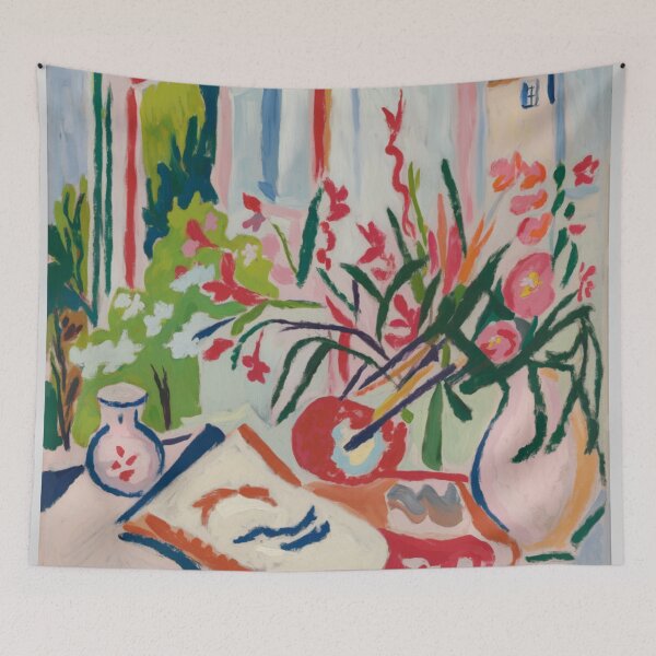 Item preview, Matisse Style Interior Still Life | French Floral Table Painting designed and sold by CARRAANN.