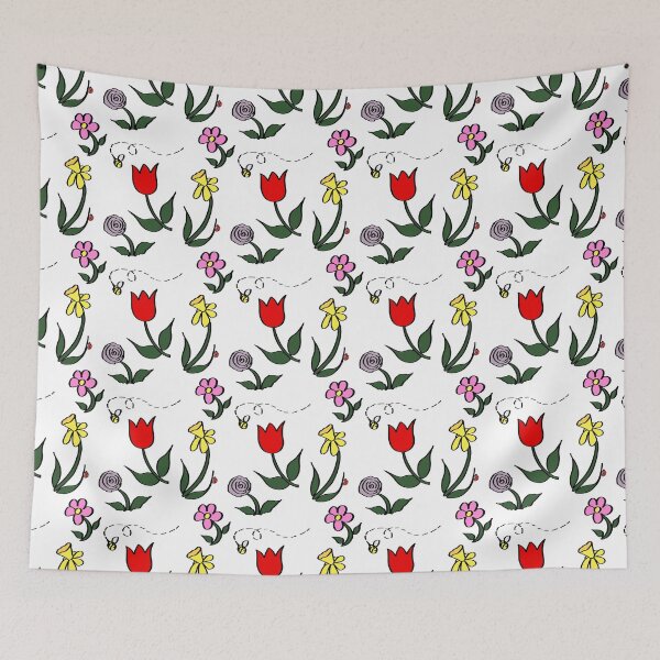 Item preview, Spring Floral Pattern Cute Garden Flowers Bees Ladybugs Seamless Design designed and sold by TeesOnRosebud.