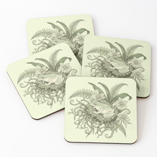 Item preview, Tree Frog on Mossy Root Ball with Orchids and Ferns designed and sold by BirdsnStuff.