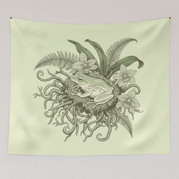 Item preview, Tree Frog on Mossy Root Ball with Orchids and Ferns designed and sold by BirdsnStuff.