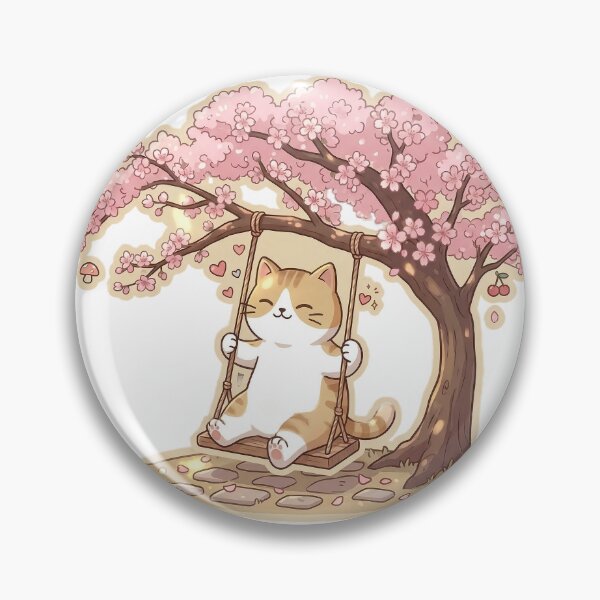 Item preview, Cute Ginger Cat Swinging on Cherry Blossom Tree Kawaii Art designed and sold by NoopnyangStudio.