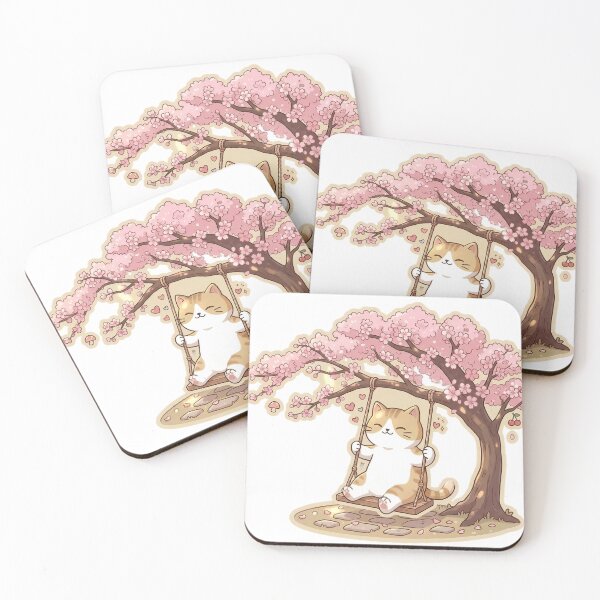 Item preview, Cute Ginger Cat Swinging on Cherry Blossom Tree Kawaii Art designed and sold by NoopnyangStudio.