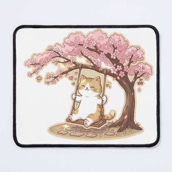 Item preview, Cute Ginger Cat Swinging on Cherry Blossom Tree Kawaii Art designed and sold by NoopnyangStudio.