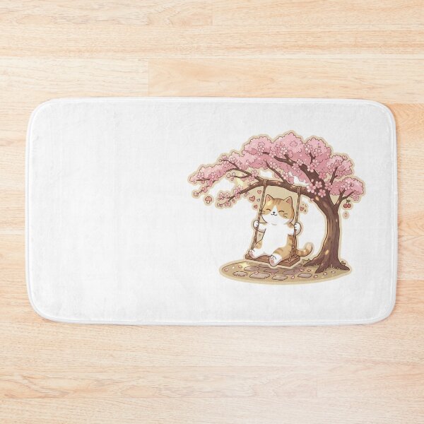 Item preview, Cute Ginger Cat Swinging on Cherry Blossom Tree Kawaii Art designed and sold by NoopnyangStudio.