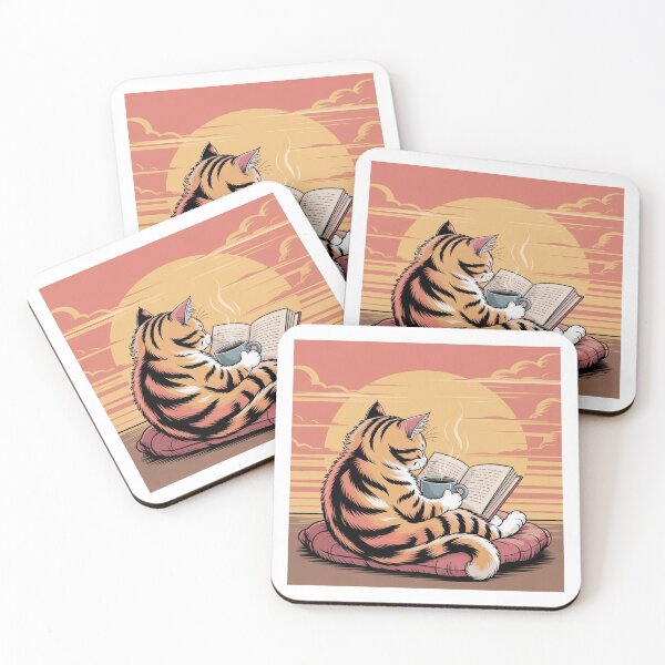 Item preview, Vintage Sunset Cat Reading Book Coffee Lover designed and sold by QuiteOrbit.