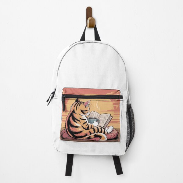 Item preview, Vintage Sunset Cat Reading Book Coffee Lover designed and sold by QuiteOrbit.
