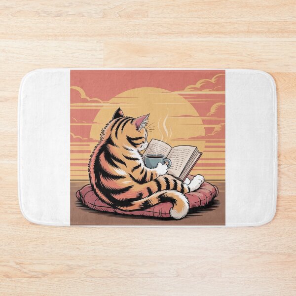 Item preview, Vintage Sunset Cat Reading Book Coffee Lover designed and sold by QuiteOrbit.