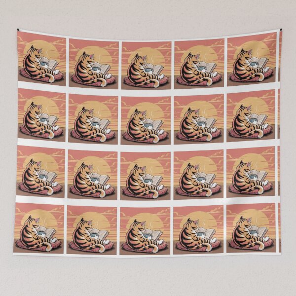 Item preview, Vintage Sunset Cat Reading Book Coffee Lover designed and sold by QuiteOrbit.