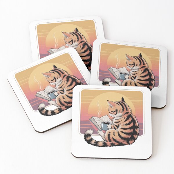 Item preview, Retro Cat Reading Funny Book Lover Coffee  designed and sold by QuiteOrbit.
