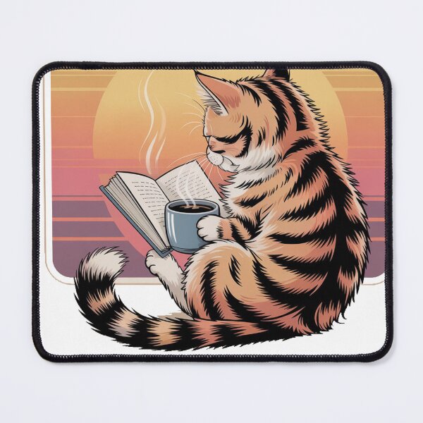 Item preview, Retro Cat Reading Funny Book Lover Coffee designed and sold by QuiteOrbit.