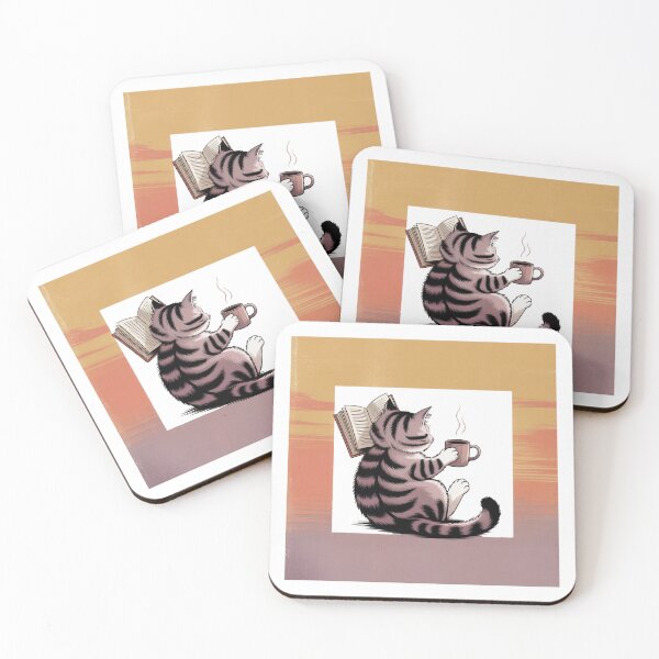 Item preview, Cute Cat Reading Vintage Sunset Coffee Lover designed and sold by QuiteOrbit.
